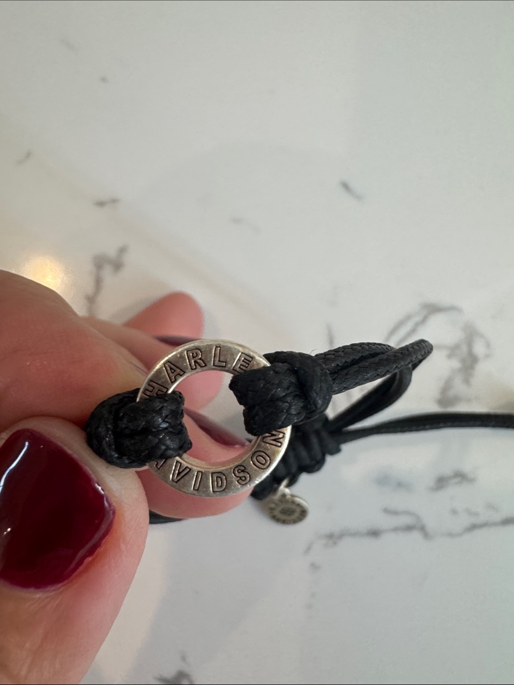 Harley-Davidson Black Cord Bracelet with Metal Logo Ring Rose Gold - Picture 3 of 3